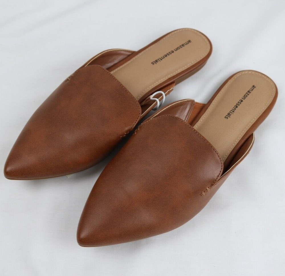 Women's Size 9.5 Molly Pointy Toe Mule Flat Slides Sandals w/ Mini Heel, Tan